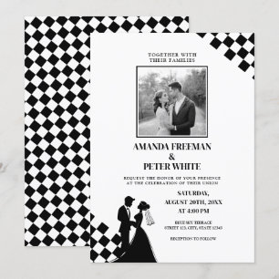 Invitation Mariage Diagonal Noir Silhouette Gras