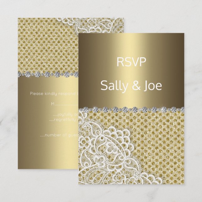 Invitation Mariage diamant dentelle dorée bronze réponse 2 (Devant / Derrière)