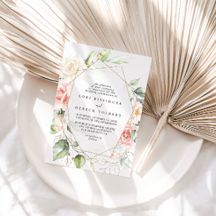 Invitation Mariage diamant floral de feuillage d'or géométriq