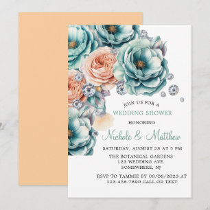 Invitation Mariage diamant Turquoise et Pêche Rose
