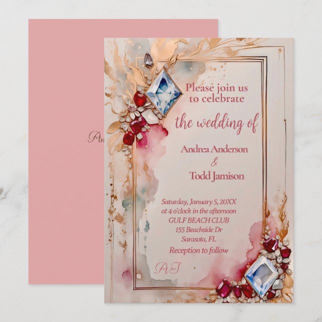 Invitation Mariage Diamond et Ruby (Devant / Derrière)