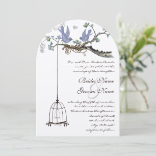 Invitation Mariage Die Cut Birds Jaune & Purple Blooms