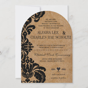 Invitation Mariage Die Cut Vintage Noir Damask