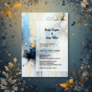 Invitation mariage d'illustration Abstrait Blue & Gold Ink