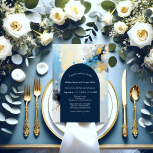 Invitation mariage d'illustration Abstrait Blue & Gold Ink