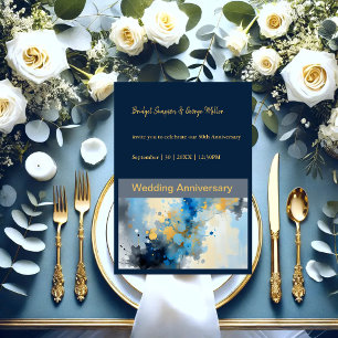 Invitation mariage d'illustration Abstrait Blue & Gold Ink
