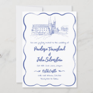 Invitation Mariage d'illustration de château à main lunaire