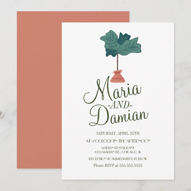 Invitation Mariage d'illustration Fig Tree feuille de fig Fid (Devant / Derrière)