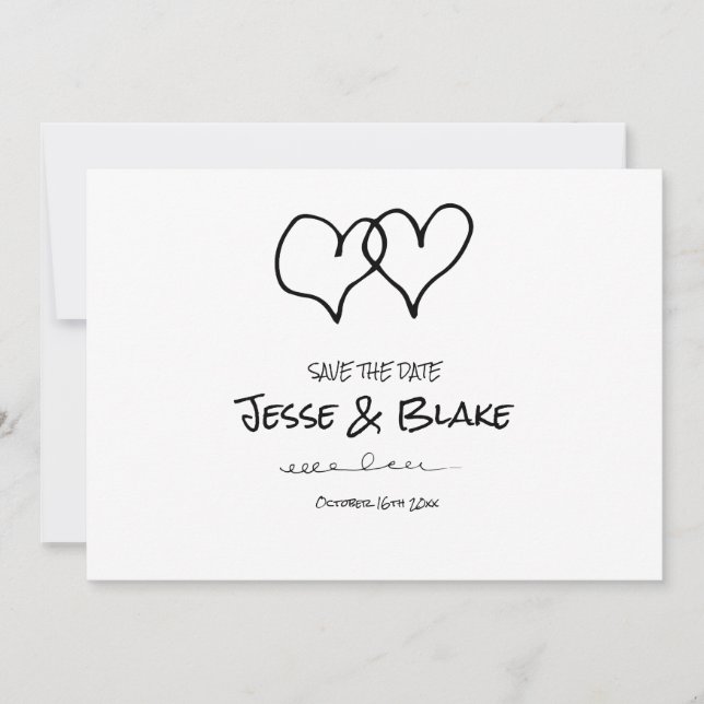 Invitation Mariage d'illustrations de Doodle en noir et blanc (Devant)