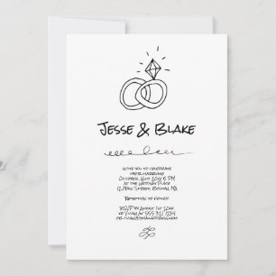 Invitation Mariage d'illustrations de Doodle en noir et blanc