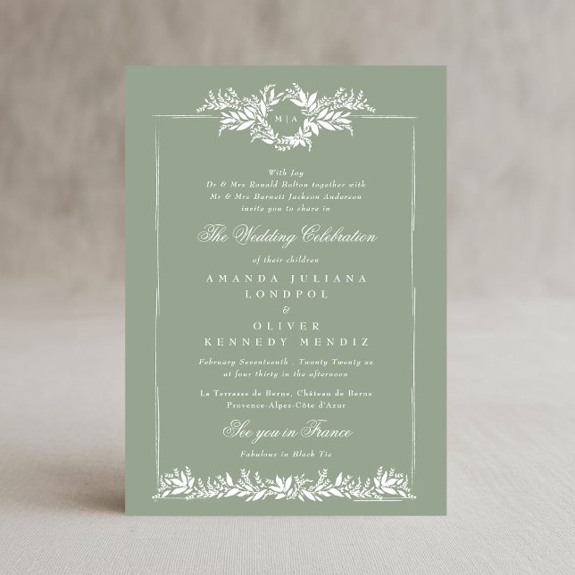 Invitation mariage d'image à courroie verte classique sauge (Créateur téléchargé)