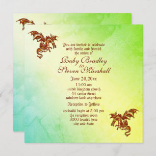 Invitation Mariage d'Imaginaire en marbre vert Flaming Dragon