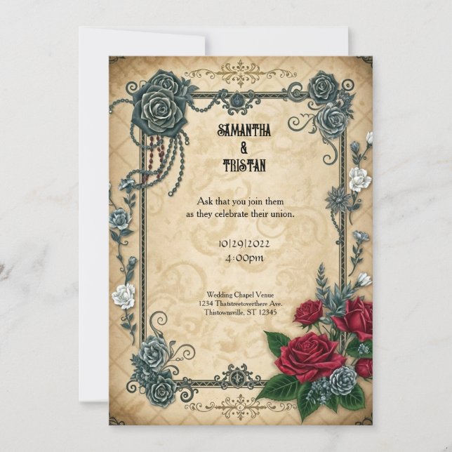 Invitation Mariage d'Imaginaire Goth Rose enchaîné (Devant)