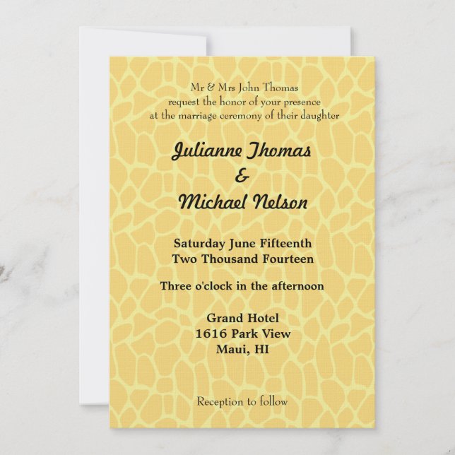 Invitation Mariage d'impression de girafe jaune (Devant)