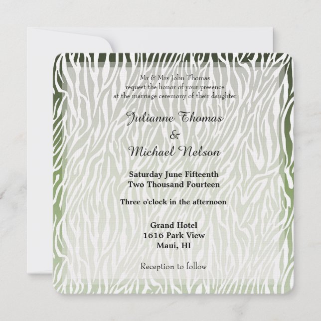 Invitation Mariage d'impression Wild Green Zebra (Devant)