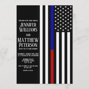 Invitation Mariage d'indicateur Bleu/Ligne rouge mince