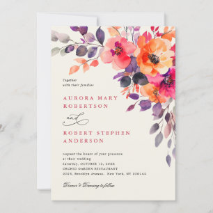Invitation Mariage d'informations sur l'aquarelle orange rose