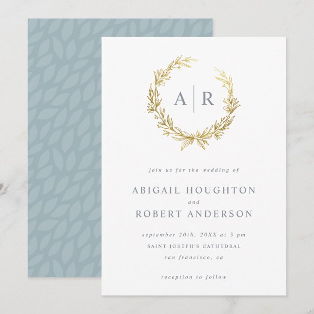 Invitation Mariage d'initiales de couronnes dorées (Devant / Derrière)