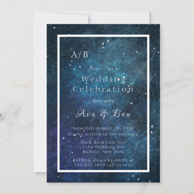 Invitation Mariage d'initiateurs de la Galaxie bleue et viole (Devant)