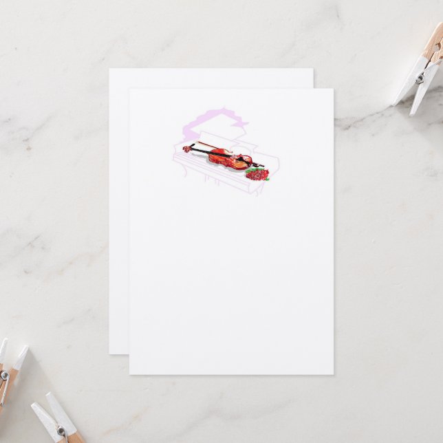 Invitation Mariage d'invitation : Violon de piano avec un Ros (Devant/Arrière en situation)