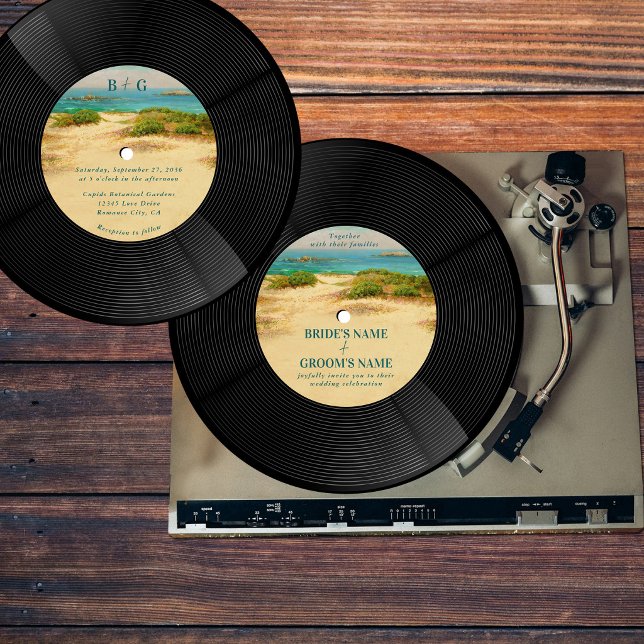 Invitation Mariage disque vinyle de plage côtière (Beach Coastal Vinyl Music Record Wedding Invitation)