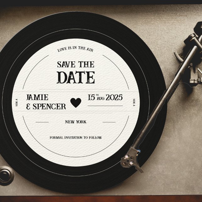 Invitation Mariage Disque Vinyle Unique Rétro Sauver la Date (Créateur téléchargé)
