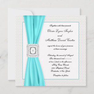 Invitation Mariage d'ivoire de diamants bleus turquoises