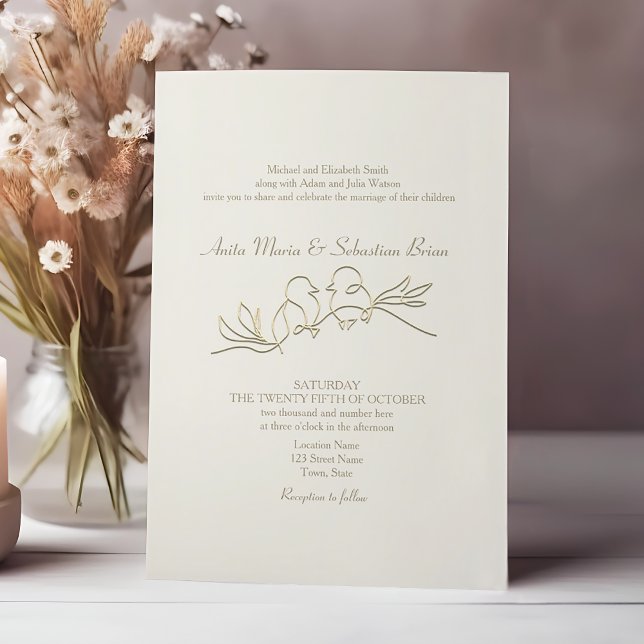 Invitation Mariage d'ivoire d'or romantique (Créateur téléchargé)