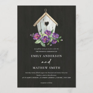 INVITATION MARIAGE D'OISEAU FLORALE EN BOIS NOIR