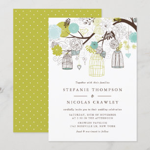 Invitation Mariage d'oiseaux à pendage vert et bleu
