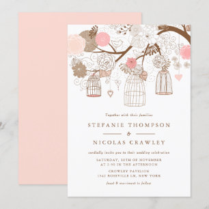 Invitation Mariage d'oiseaux à pendaison rose rousse