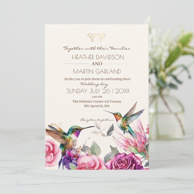 Invitation Mariage d'oiseaux floraux du printemps (Debout devant)