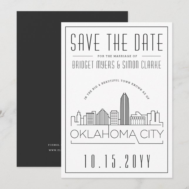 Invitation Mariage d'Oklahoma City | Skyline Enregistrer la d (Devant / Derrière)