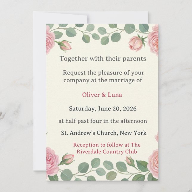 Invitation Mariage d'Oliver et Luna - Couple de Chats (Devant)