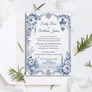 Invitation Mariage Domaine Floral Chinoiserie Bleu Blanc