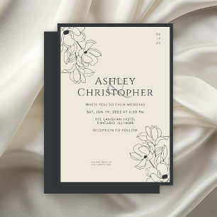 Invitation Mariage d'onyx noir floral dessiné moderne