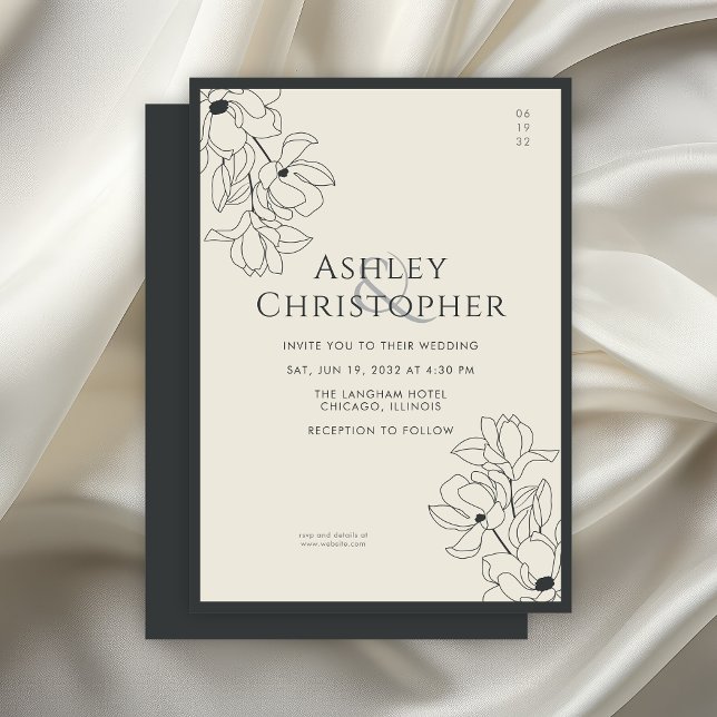 Invitation Mariage d'onyx noir floral dessiné moderne (Créateur téléchargé)