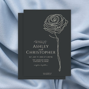 Invitation Mariage d'onyx noir floral dessiné moderne