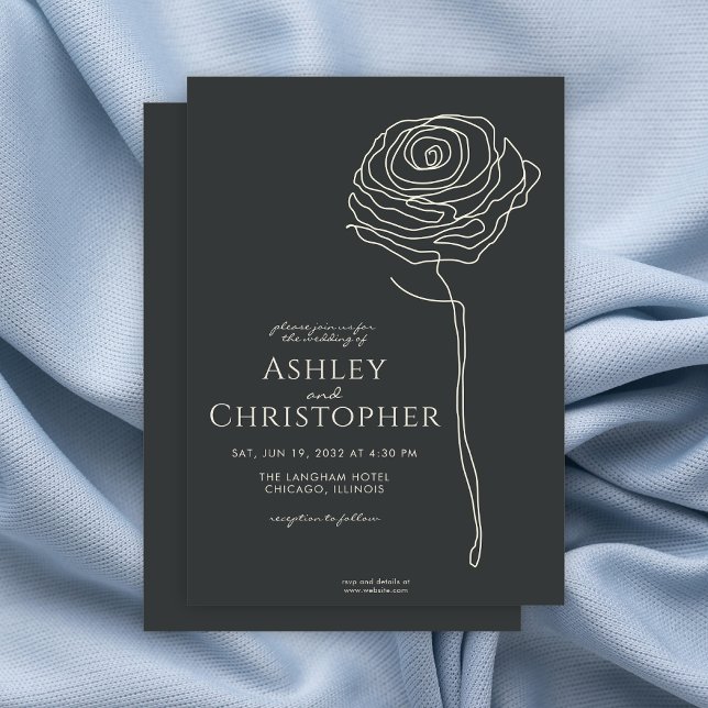 Invitation Mariage d'onyx noir floral dessiné moderne (Créateur téléchargé)