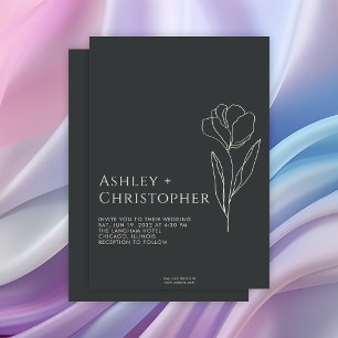 Invitation Mariage d'onyx noir floral dessiné moderne