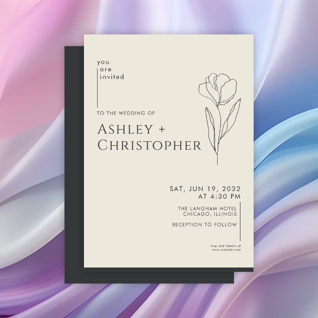 Invitation Mariage d'onyx noir floral dessiné moderne (Créateur téléchargé)