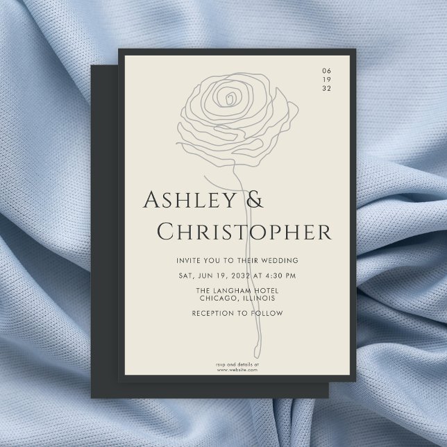 Invitation Mariage d'onyx noir floral dessiné moderne (Créateur téléchargé)
