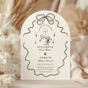 Invitation Mariage Doodle Champagne Ruban Fantaisiste