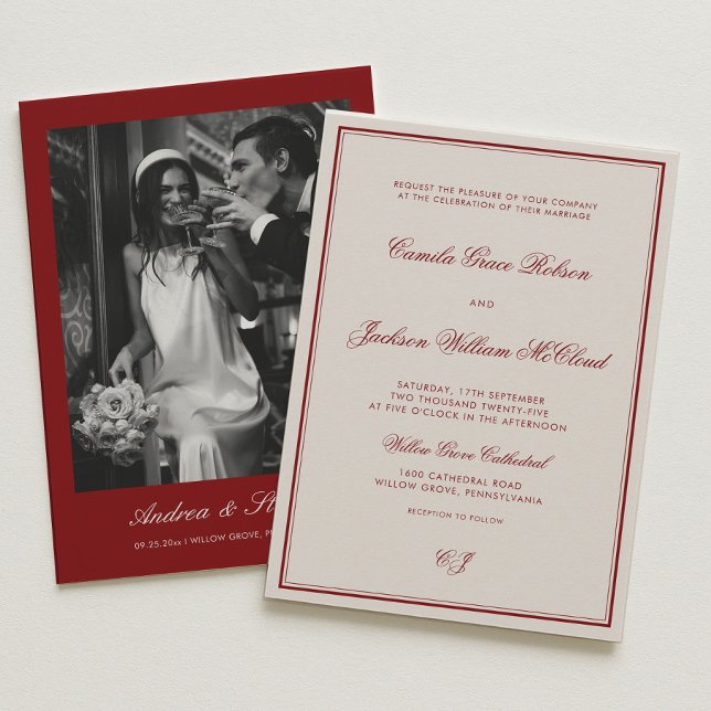 Invitation Mariage d'Opéra Dramatique Élégant Ivoire et Bourg (Créateur téléchargé)