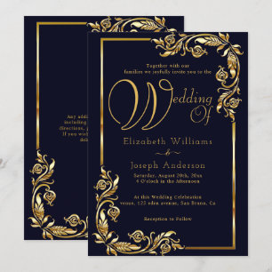 Invitation Mariage d'or à cadre fleuri à budget luxueux