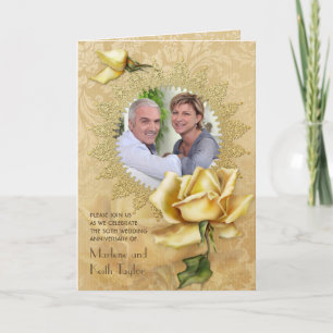 Invitation Mariage d'or A de damassé cinquantième de rose