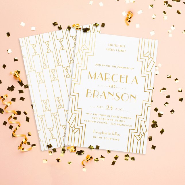 Invitation Mariage d'or Art déco Faux (Créateur téléchargé)