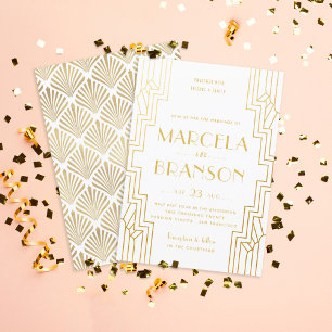 Invitation Mariage d'or Art déco Faux