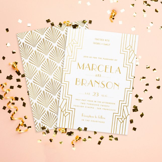 Invitation Mariage d'or Art déco Faux (Créateur téléchargé)