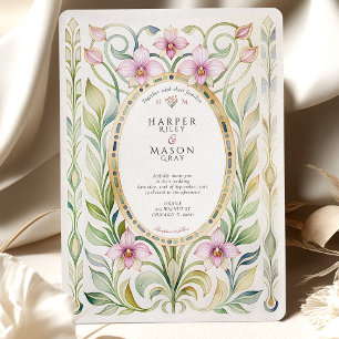 Invitation Mariage d'or Art Nouveau Orchid & Foliage